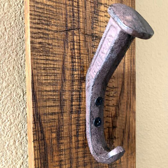 Backpack Wall Rack with 3 Railroad Stakes in Rustic Farmhouse Style - Picture 3 of 7